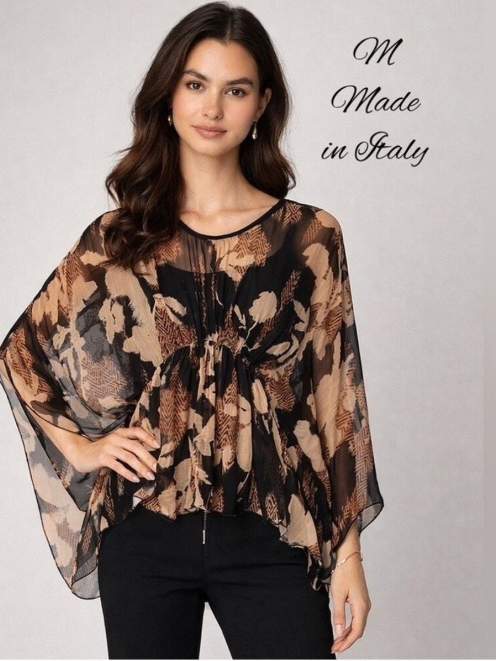 NWT $148 M Made in Italy Silk Batwing Sheer Top – Size M & L